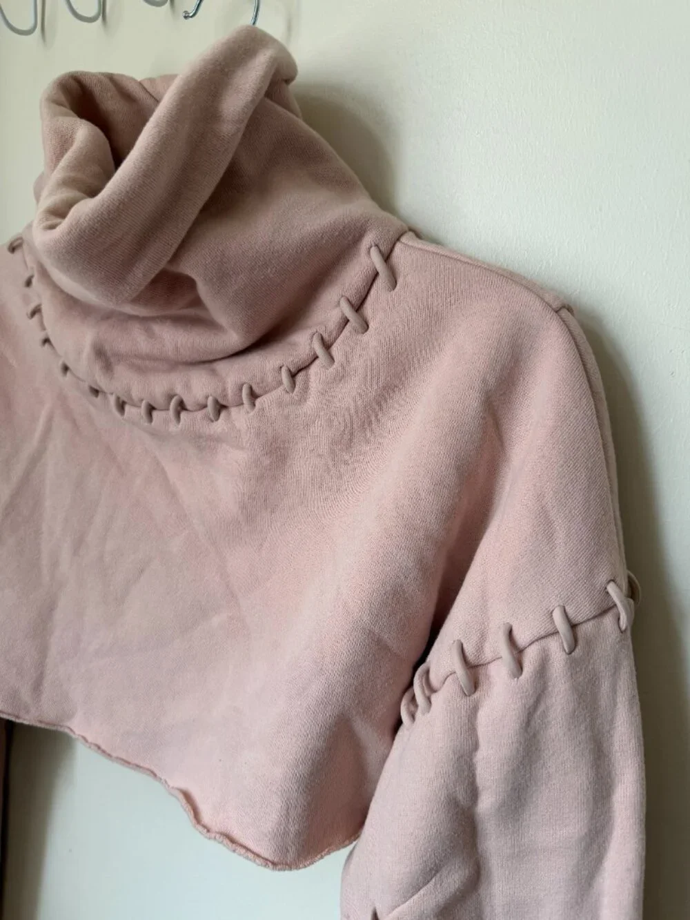 Alo Blush Pink Cropped Sweater | Stitch Detail Long Sleeve | Cowl Neck Top | M